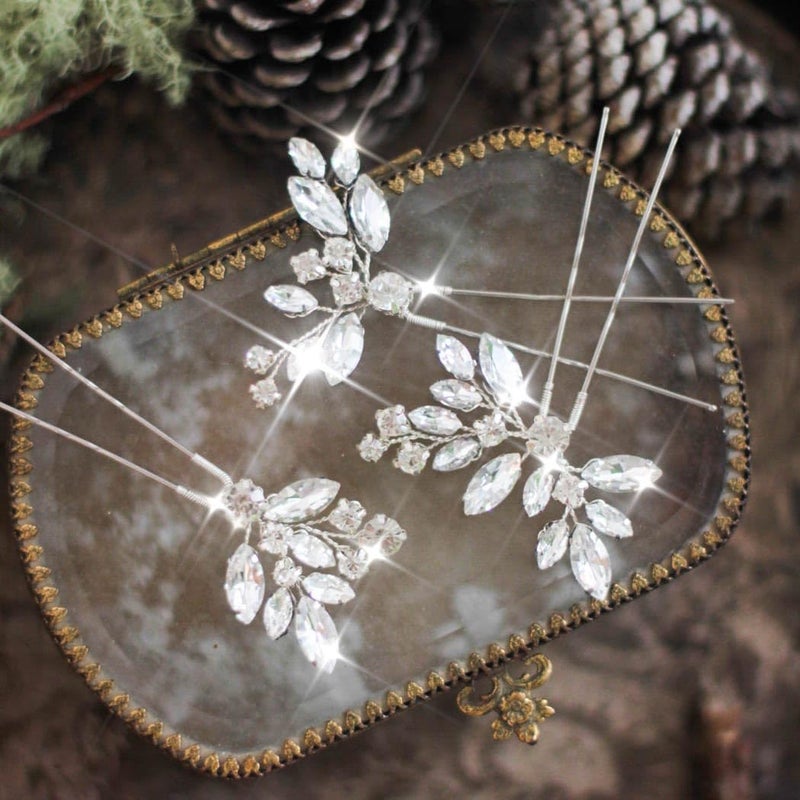 Unicra Bride Wedding Crystal Hair Pins Flower Bridal Hair Pieces Wedding Hair Accessories for Women and Girls Pack of 3 (Silver) - Image 2